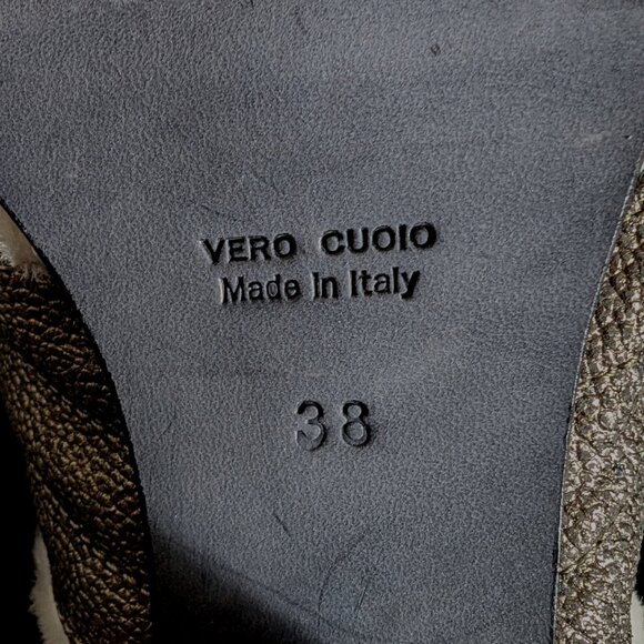 LEMARÉ NEW LEATHER Slingback heels EU 38 US 8 SHEARLING Lining MADE IN ITALY - Picture 9 of 13